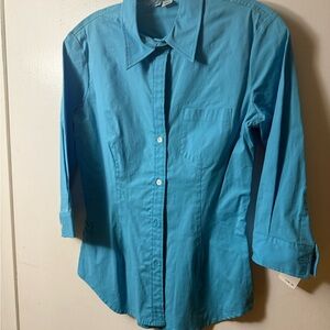 Neiman Marcus NWT Women's Teal   Button-Down Shirt